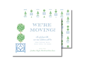 Watercolor Topiary Moving Announcement Cards: Grandmillennial Personalized New Address Card