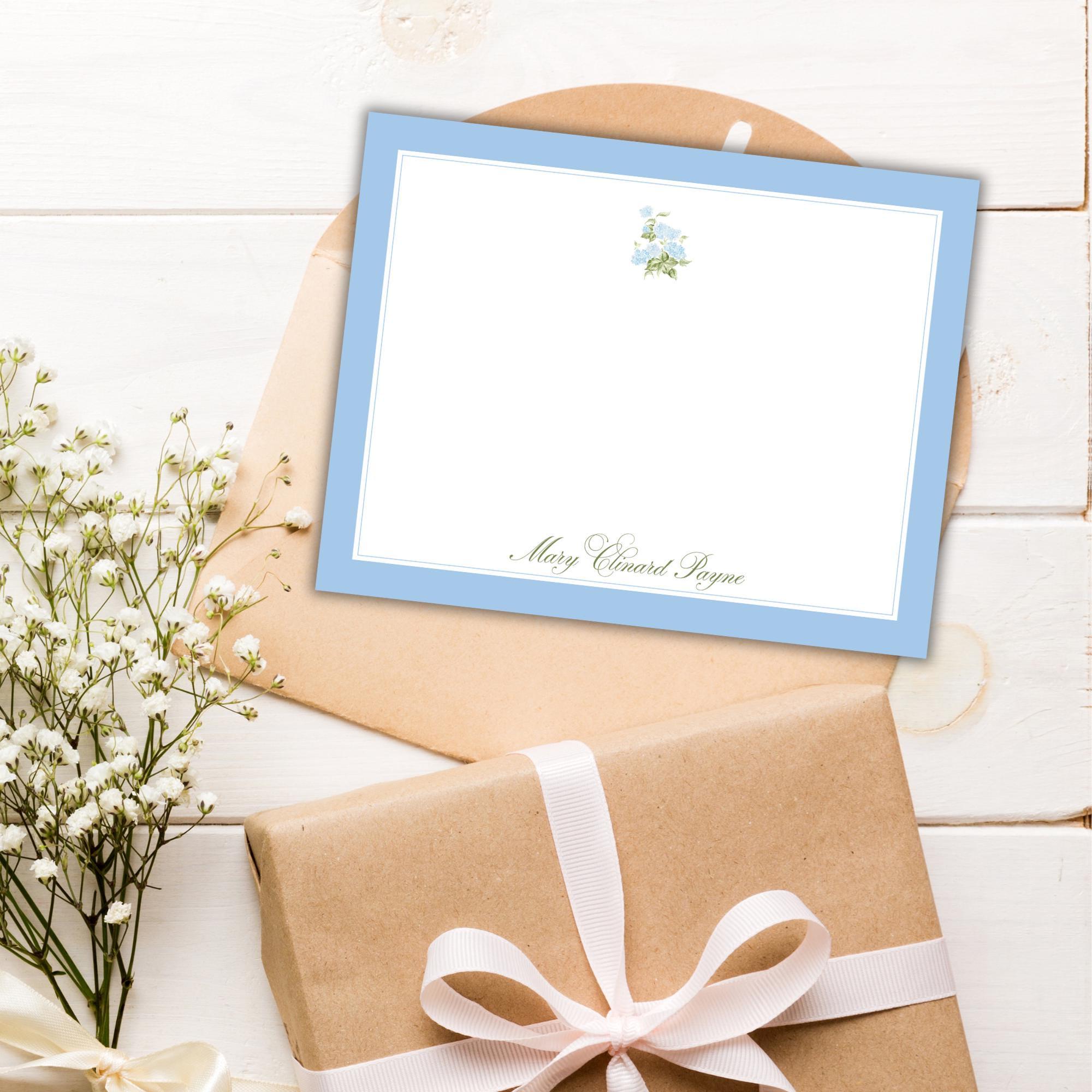 Watercolor Blue Hydrangea Notecards: Personalized Floral Stationery Set ...