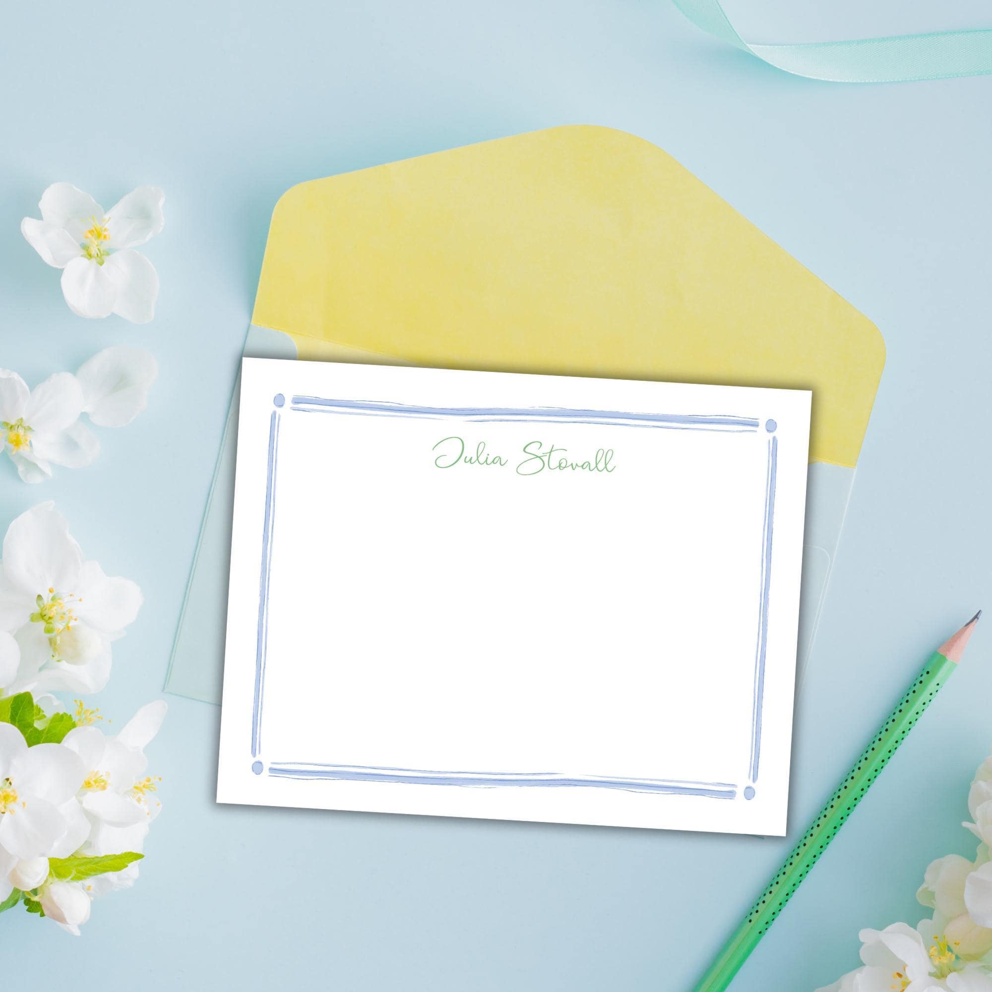 Blue Floral Personalized Notecards: Custom Stationery Thank You Notes ...