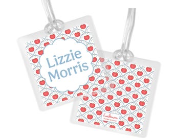 Apple Print Kids Personalized Backpack Tag: Custom Laminated Luggage Tag