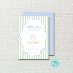 Aquarell Einladung zum 1. Geburtstag: Klassisches Kuchen Design (Printable)