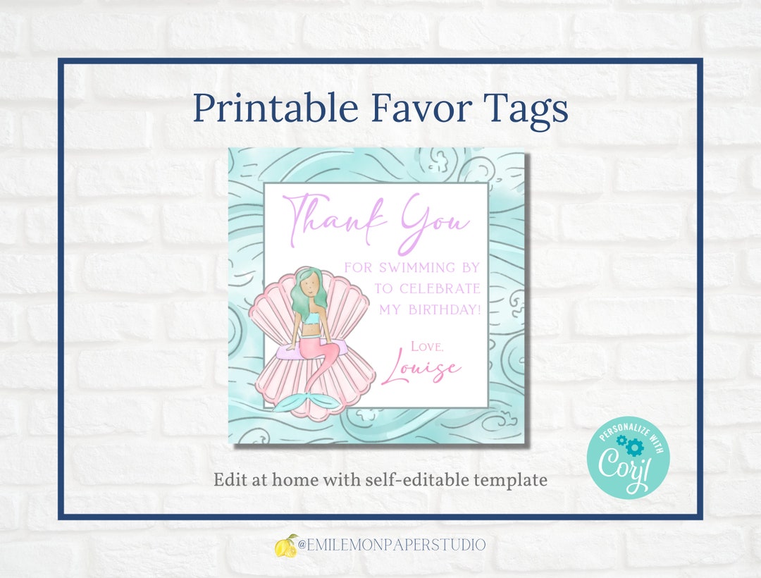 Printable Mermaid Birthday Party Favor Tag Template - Etsy