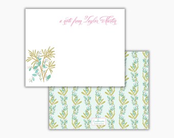 Beach Floral Notecards with Name: Traditional Chinoiserie Stationery for Women
