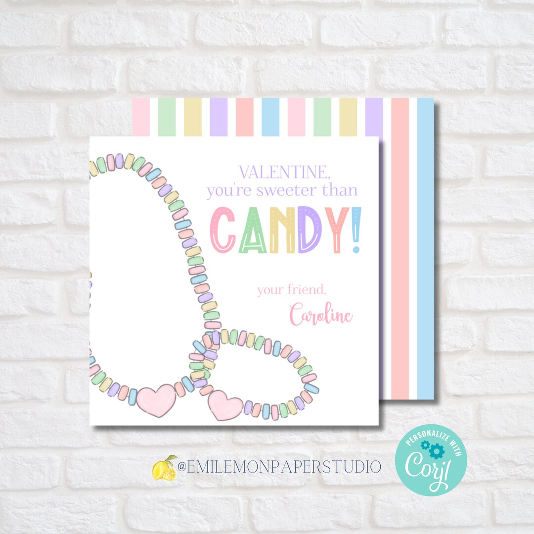Printable Valentine Tags Candy Necklace Valentine Cards Girls