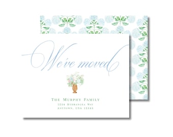 Watercolor Coastal Hydrangeas Moving Announcement Cards: Personalized Change of Address Card