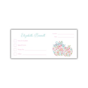 Floral Apples Personalized School Money Envelopes: Set of 20
