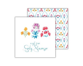 Watercolor Block Print Floral Gift Enclosure Cards: Personalized Calling Cards for Women
