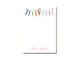 Watercolor Crayon Banner Teacher Notepad: Personalized Teacher Appreciation Back to School Gift