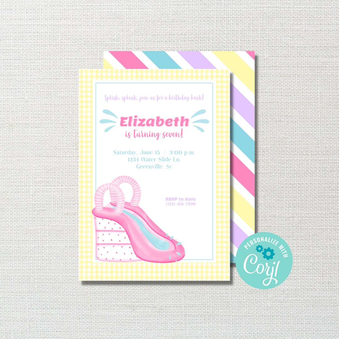 Printable Water Slide Birthday Party Invitation Template Water Slide ...