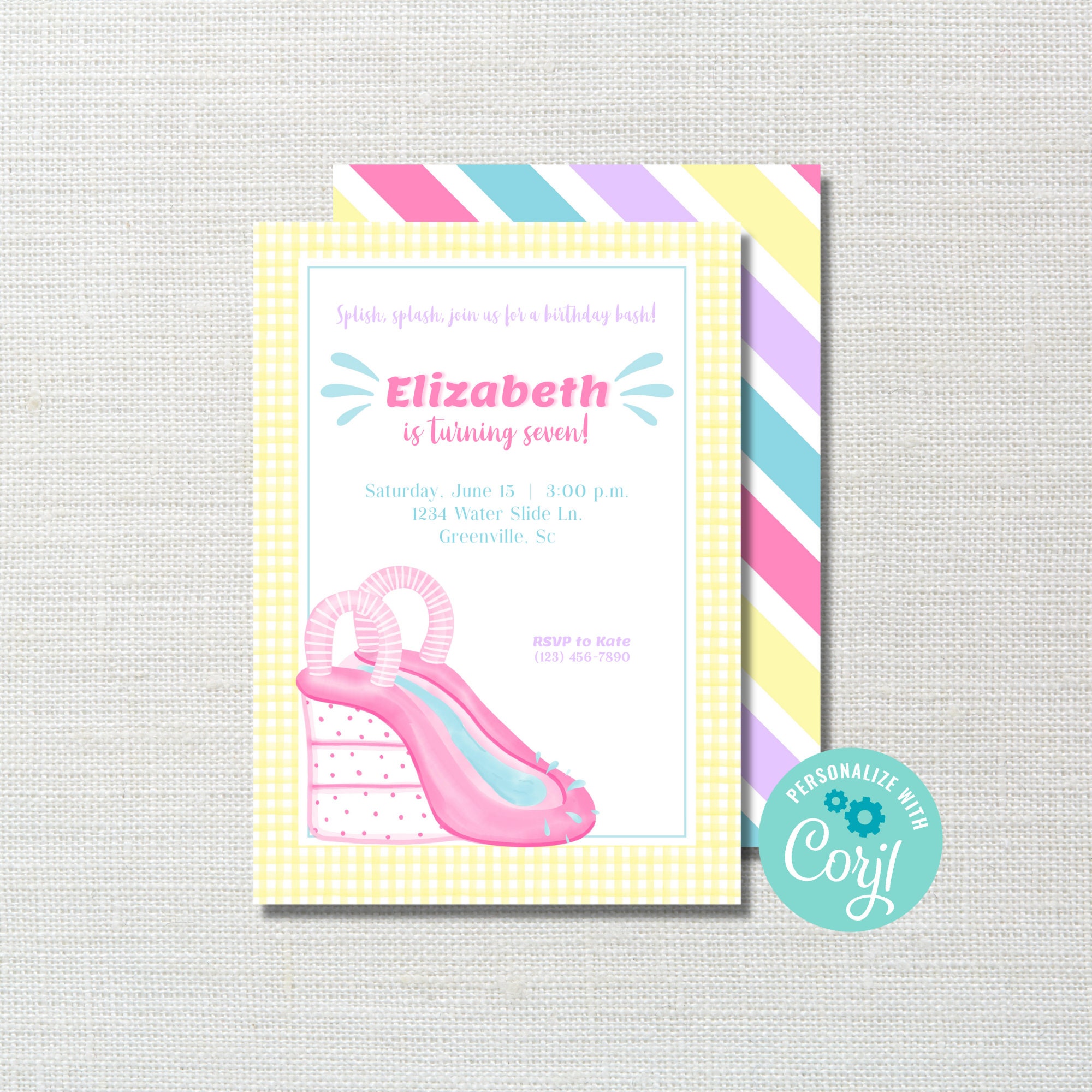 Printable Water Slide Birthday Party Invitation Template Water Slide ...