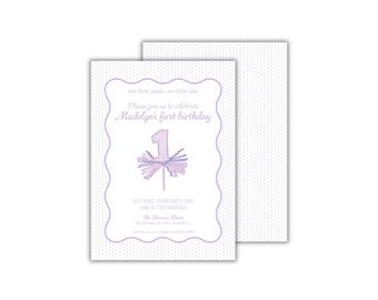 Purple Cake Topper First Birthday Invitation for Girls
