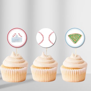 Printable Baseball Cupcake Toppers Instant Download - Boy Birthday Party Cake Decorations - Rookie Year Baseball Party