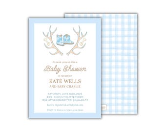 Watercolor Little Cowboy Baby Shower Invitations: Printed Party Invites