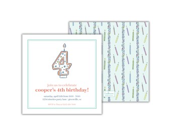 Retro Number Candle Birthday Invitation for Kids: Simple Party Invites