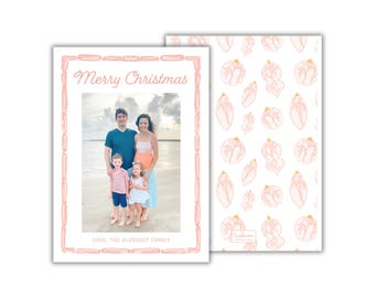 PRINTED Pink Seashells Christmas Photo Card: Beach Holiday Cards
