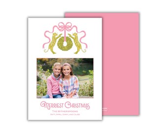 PRINTED Pink and Chartreuse Cheetah Christmas Photo Cards