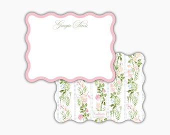 Wavy Die Cut Watercolor Floral Notecards: Custom Women's Stationery