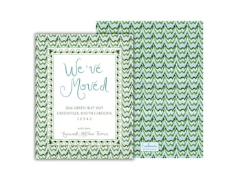 Watercolor Green Ikat Moving Announcement Cards: Personalized We've Moved Card