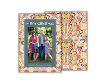 PRINTED Watercolor Marble Pattern Christmas Photo Cards: Art Deco Style Holiday Card