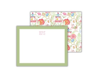 Watercolor Chinoiserie Monogrammed Notecards: Personalized Floral Stationery