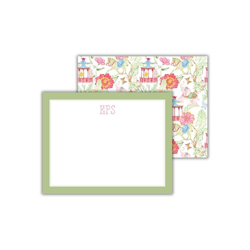Cartes de correspondance avec monogramme aquarelle chinoiserie : papeterie florale personnalisée