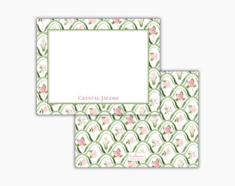 Watercolor Pink and Green Floral Stationery: Personalized Women's Notecards