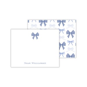 Personalized Blue Bow Notecards with Name: Stationery Set