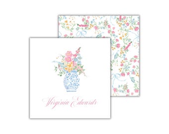 Watercolor Floral Chinoiserie Vase Gift Tags: Personalized Grandmillennial Calling Cards