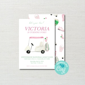 Printable Golf Birthday Party Invitation Template - Girl Golf Birthday Invitation - Hole in One First Birthday Printable Invitation