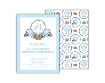 Blue "My First Down" Football Birthday Invitation for Boys