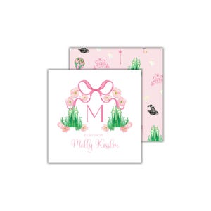 Watercolor Pink and Green Witch Calling Cards for Girls: Monogrammed Floral Gift Enclosure Cards