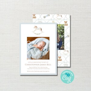Anuncio de nacimiento de niño imprimible - Anuncio de nacimiento digital - Tarjetas de anuncio de caballito mecedor de reliquia - Autoeditables
