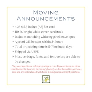 a white poster with the words moving announcements