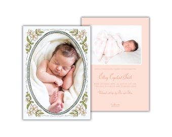 Floral New Baby Girl Birth Announcement Cards