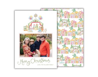 PRINTED Watercolor Nativity Religious Christmas Photo Cards