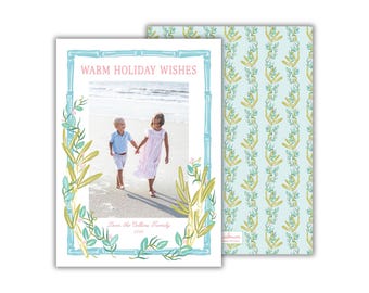 PRINTED Watercolor Chinoiserie Beach Christmas Photo Cards: Coastal Holiday Card