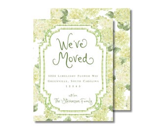 Watercolor Limelight Hydrangeas Moving Announcement Cards: Personalized Change of Address Cards