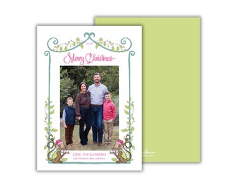 PRINTED Chinoiserie Bamboo Frame Christmas Photo Card: Cocktail Monkeys Holiday Cards