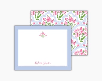 Pink Floral Scallop Notecards for Women: Personalized Watercolor Stationery Set