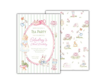 Watercolor Alice in Wonderland Tea Party Birthday Invitation for Girls: Printed Party Invites