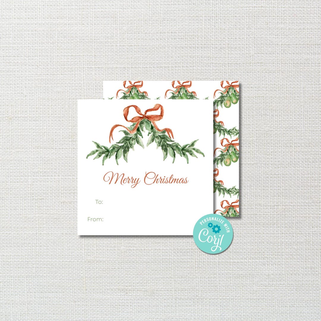 Printable Christmas Gift Tag Template Watercolor 12 Days of Christmas Tags Partridge Holiday ...
