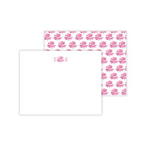 Watercolor Pink Block Print Floral Notecards for Women: Monogrammed Stationery