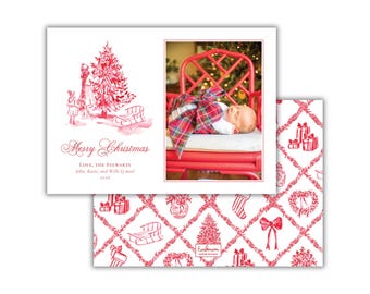 PRINTED Watercolor Vintage Christmas Tree Photo Cards: Classic Holiday Card