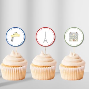 Paris Girl Cupcake Toppers Instant Download - Madeline Childrens Book Girls Birthday Party - Eiffel Tower - French Party - Cake Decorations