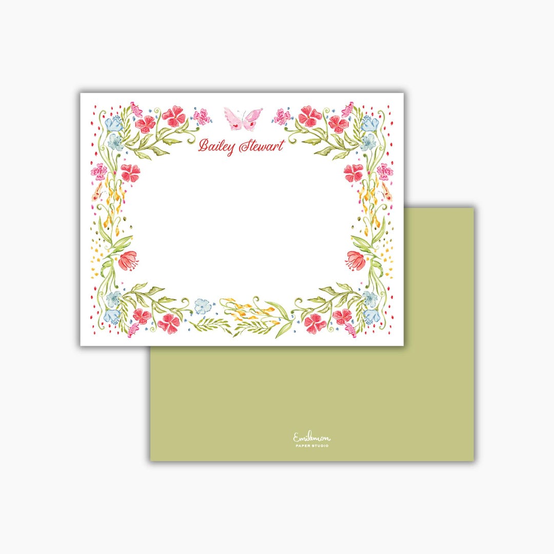 Watercolor Floral Fiesta Notecards: Personalized Womens Stationery Set ...