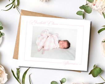 Birth Announcement Cards for Girls - 7x5 Birth Announcement with Photo - Watercolor Ditsy Floral - New Baby Printed Cards