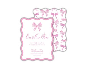 Pink Bow Moving Announcement Cards: Wavy Die-Cut Change of Address Card