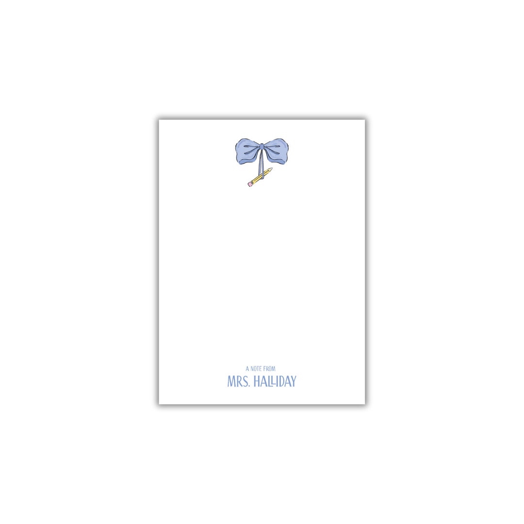 Personalized Teacher Notepad With Name - Blue Bow Pencil Notepad for ...