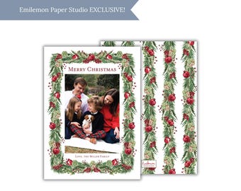 PRINTED Watercolor Artichoke and Pomegranate Garland Christmas Card: Classic Italian Holiday Photo Cards