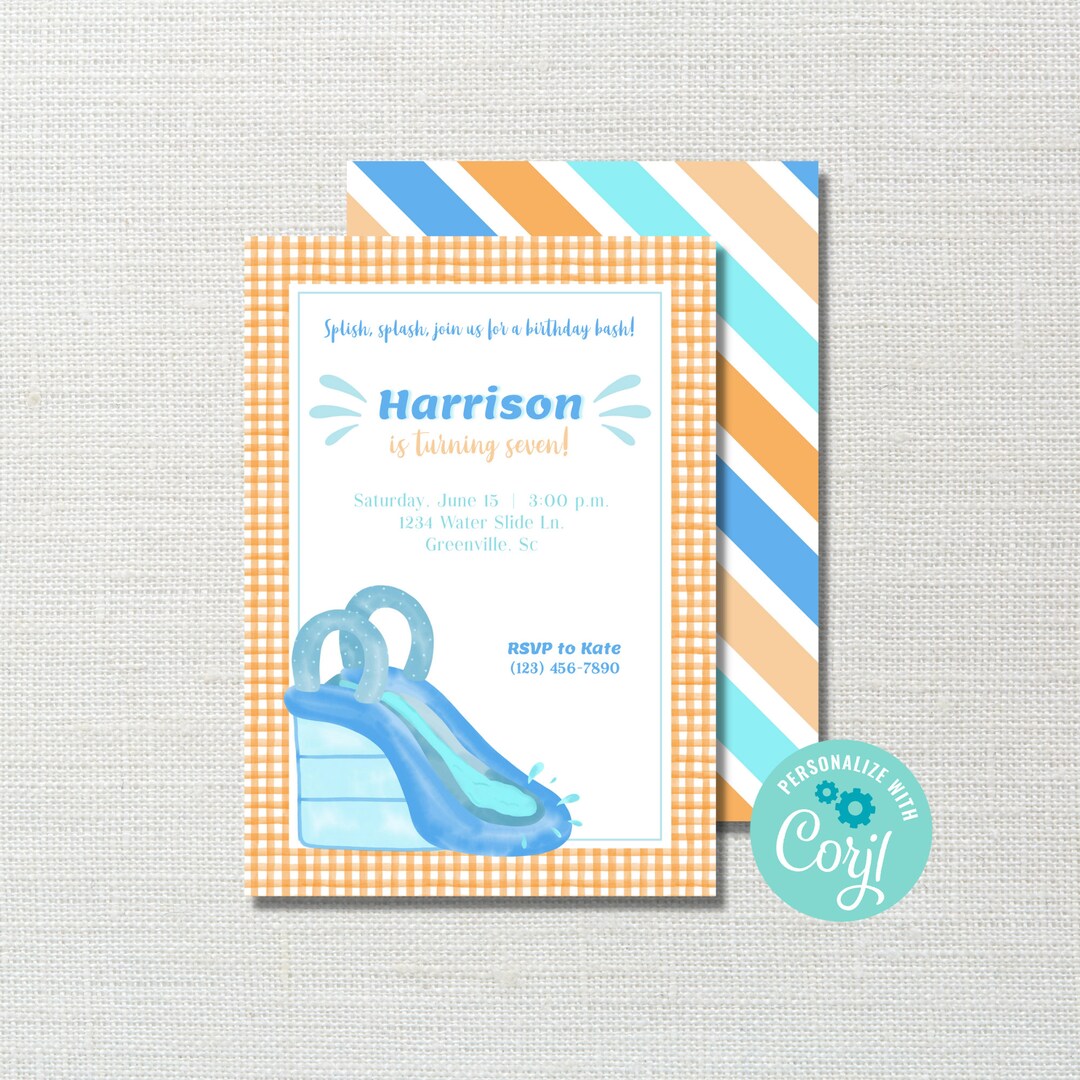 Printable Water Slide Birthday Party Invitation Template Water Slide ...